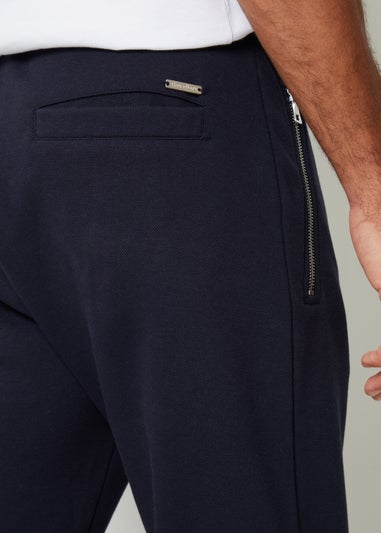 Threadbare Navy Pintuck Detail Pique Cuffed Joggers