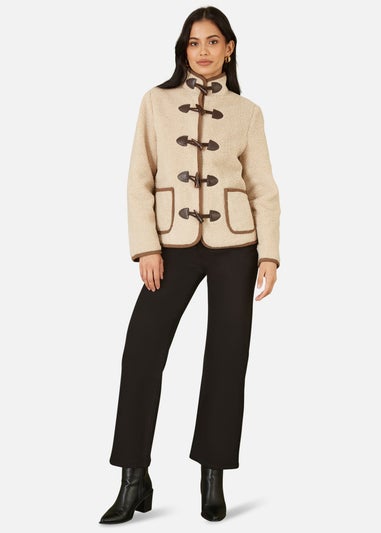 Yumi Cream Borg Jacket With Faux Leather Button Details