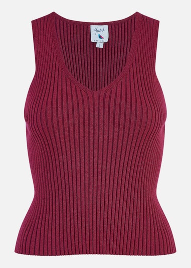 Yumi Burgundy Metallic Rib Knitted Vest Top