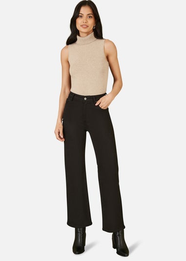 Yumi Black Stretch Canvas Wide Leg High Waist Jeans