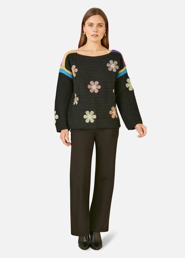 Yumi Black Crochet Flower Jumper