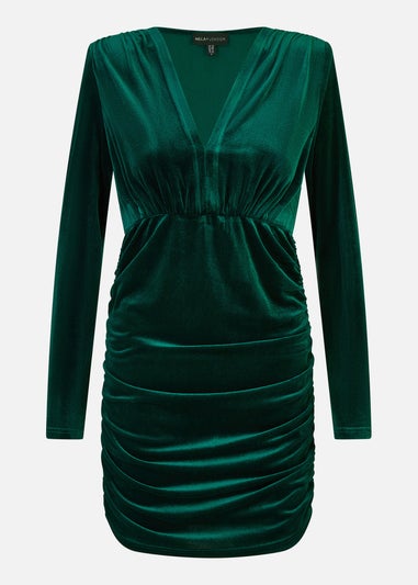 Mela Green Velvet Fitted Long Sleeve Mini Dress