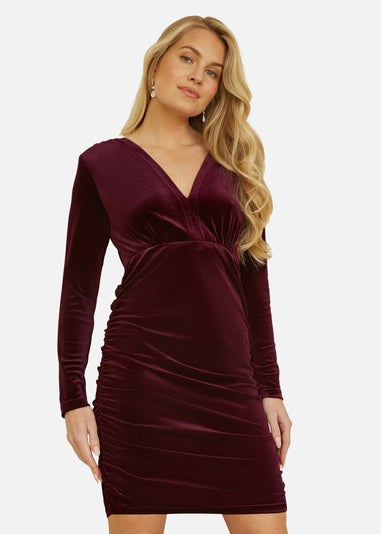 Mela Plum Velvet Fitted Long Sleeve Mini Dress