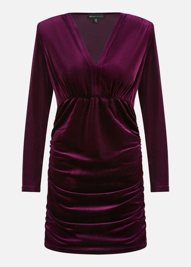 Mela Plum Velvet Fitted Long Sleeve Mini Dress