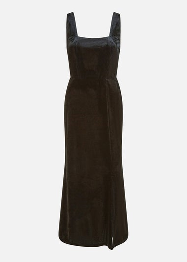 Mela Black Velvet Fitted Midi Dress