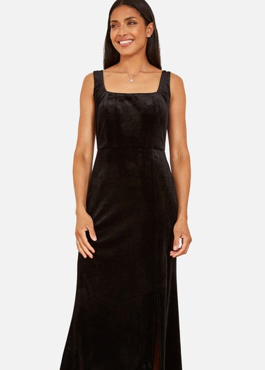 Mela Black Velvet Fitted Midi Dress