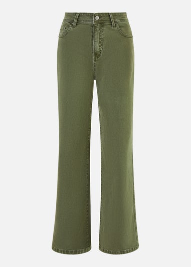 Yumi Green Stretch Canvas Wide Leg High Waist Jeans