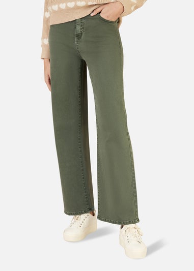 Yumi Green Stretch Canvas Wide Leg High Waist Jeans