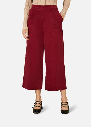 Yumi Burgundy Cord Cropped Wide Leg Trousers With Pockets