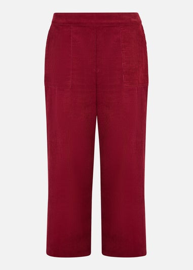 Yumi Burgundy Cord Cropped Wide Leg Trousers With Pockets