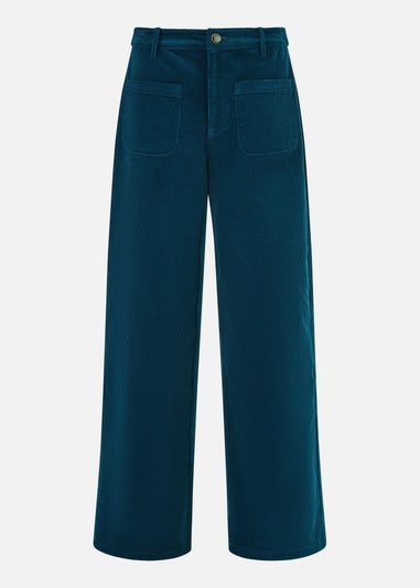 Yumi Teal Cord Trousers With Patch Pockets