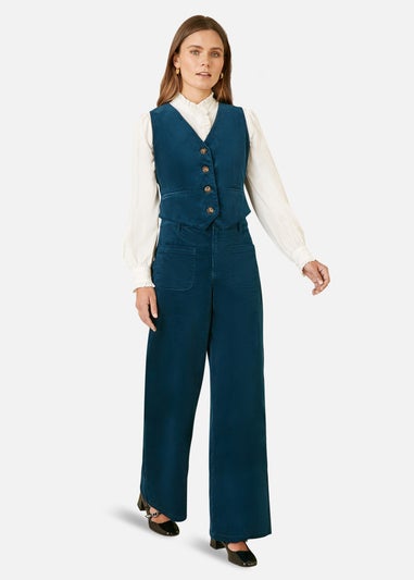 Yumi Teal Cord Trousers With Patch Pockets