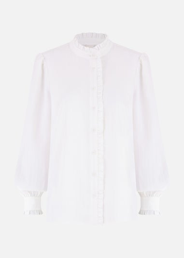 Yumi White Frill High Neck Shirt