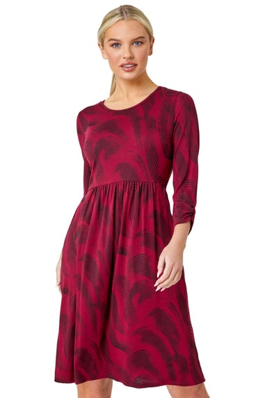 Roman Burgundy Petite Swirl Print Pocket Stretch Dress