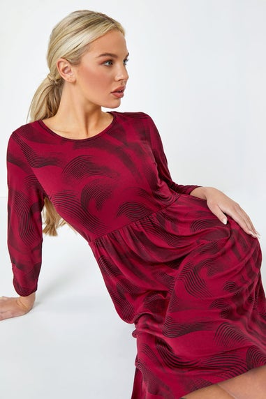 Roman Burgundy Petite Swirl Print Pocket Stretch Dress