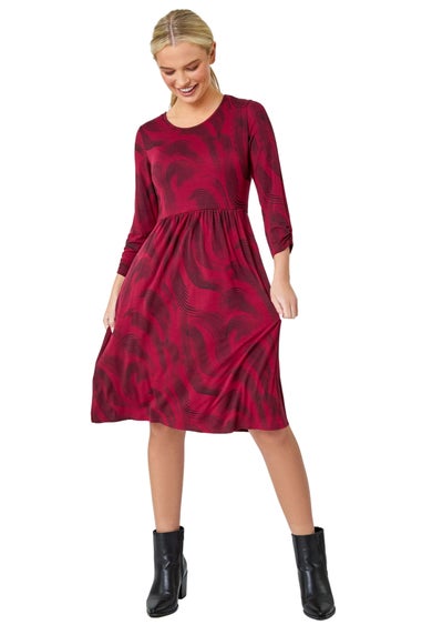 Roman Burgundy Petite Swirl Print Pocket Stretch Dress