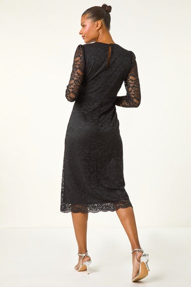 Roman Black Corded Lace Midi Dress