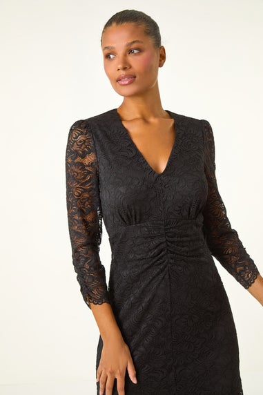 Roman Black Corded Lace Midi Dress