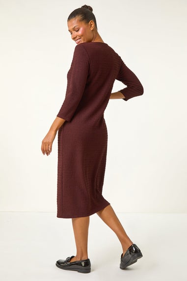 Roman Chocolate Textured V-Neck Stretch A-Line Dress