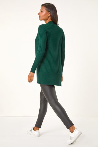 Roman Dark Green Longline Stretch Ribbed Cardigan