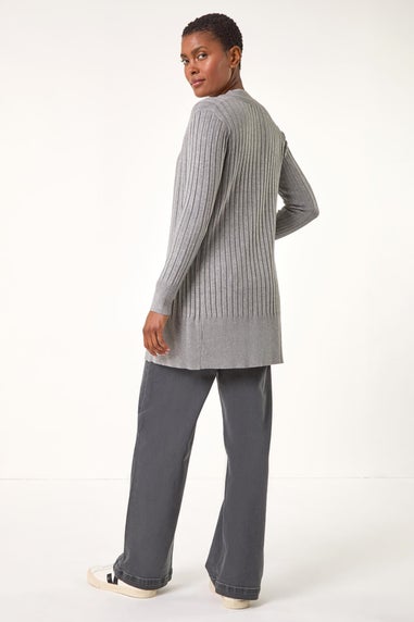 Roman Light Grey Longline Stretch Ribbed Cardigan