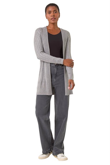 Roman Light Grey Longline Stretch Ribbed Cardigan