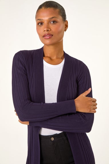 Roman Purple Longline Stretch Ribbed Cardigan