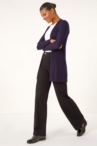 Roman Purple Longline Stretch Ribbed Cardigan