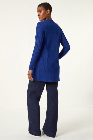 Roman Ink Blue Longline Stretch Ribbed Cardigan