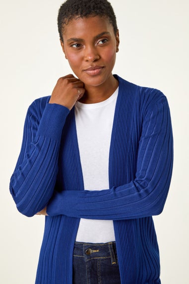 Roman Ink Blue Longline Stretch Ribbed Cardigan