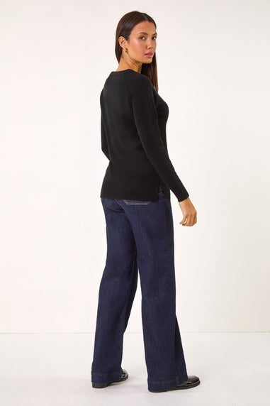 Roman Black Plain Soft Crew Neck Jumper