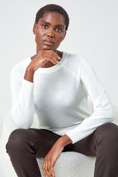 Roman Ivory Plain Soft Crew Neck Jumper