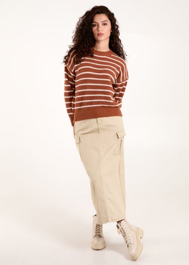 Blue Vanilla Brown Textured Stripe Jumper