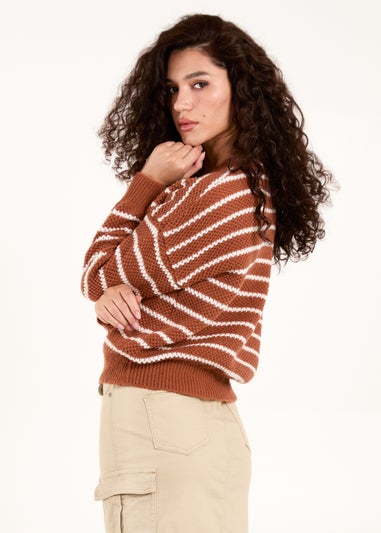 Blue Vanilla Brown Textured Stripe Jumper