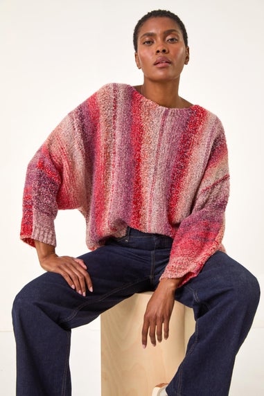 Roman Pink Slash Neck Boucle Knit Jumper