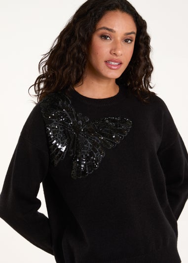 Blue Vanilla Black Embellished Sequin Butterfly Jumper