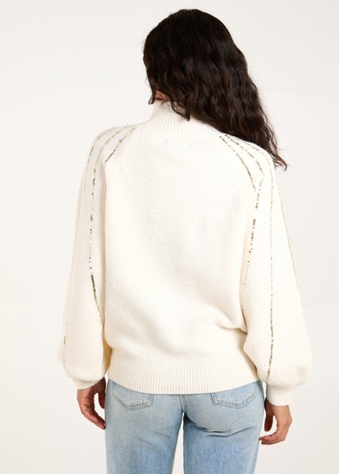 Blue Vanilla Ivory Sequin High Neck Jumper