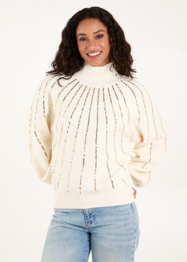 Blue Vanilla Ivory Sequin High Neck Jumper