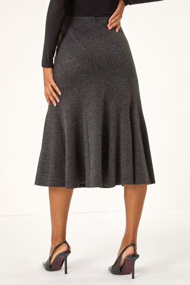 Roman Charcoal Flared Textured Midi Stretch Skirt