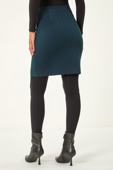 Roman Teal Smart Textured Stretch Pencil Skirt