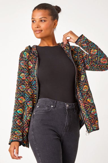 Roman Multi Aztec Zip Front Hooded Cardigan