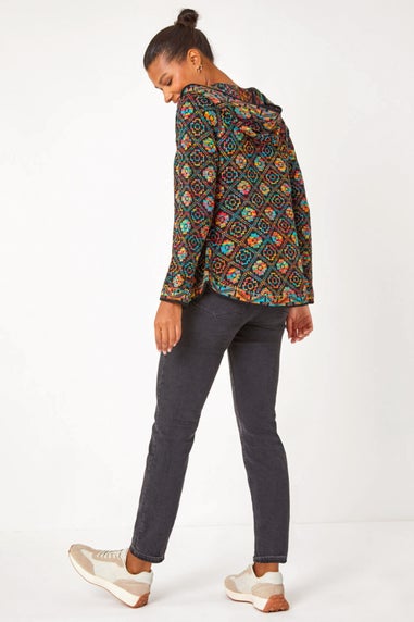 Roman Multi Aztec Zip Front Hooded Cardigan