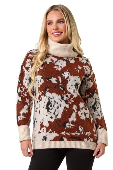 Roman Rust Petite Floral Print Roll Neck Jumper