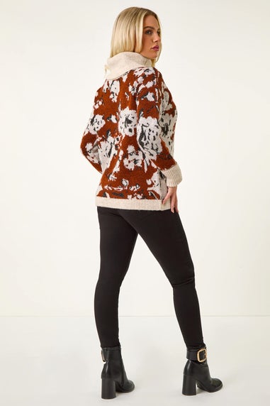 Roman Rust Petite Floral Print Roll Neck Jumper