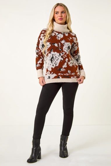 Roman Rust Petite Floral Print Roll Neck Jumper