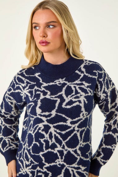 Roman Navy Floral Contrast Knit Jumper