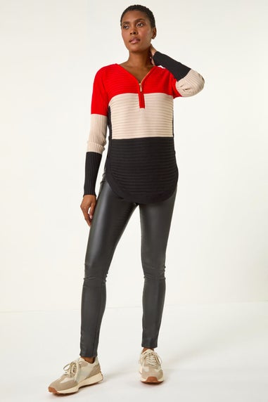 Roman Red Colour Block Zip Front Knit Jumper