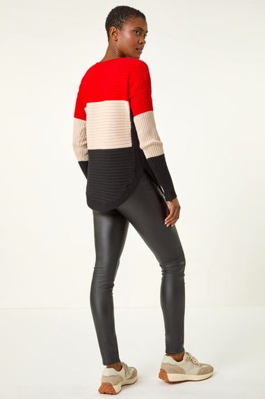 Roman Red Colour Block Zip Front Knit Jumper