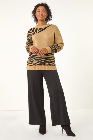 Roman Stone Petite Animal Print Cuff Jumper