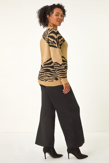 Roman Stone Petite Animal Print Cuff Jumper